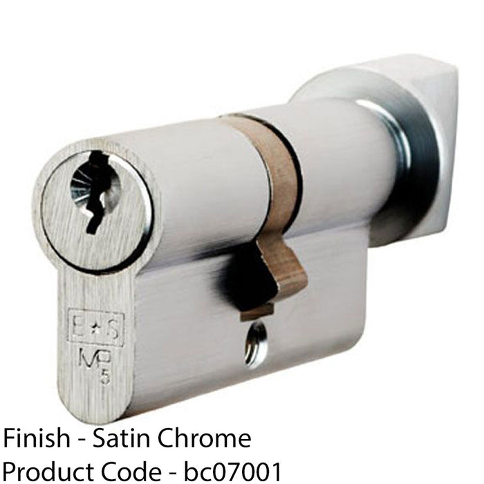 100mm EURO Cylinder Lock & Thumb Turn 5 Pin Satin Chrome Fire Rated Door Barrel 1