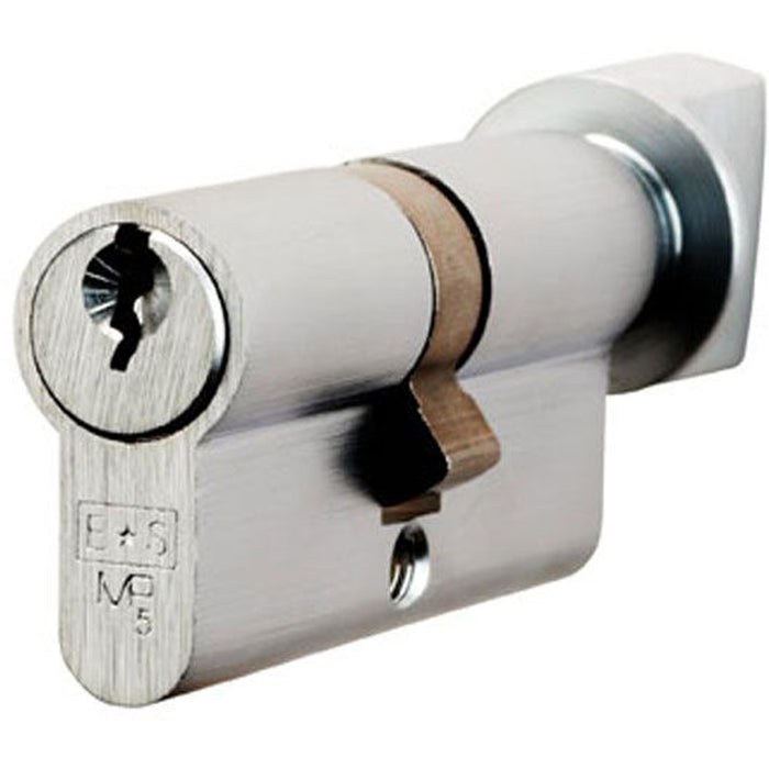 60 / 40mm EURO Double Offset Cylinder Lock & Thumb Turn - 5 Pin Satin Chrome Key