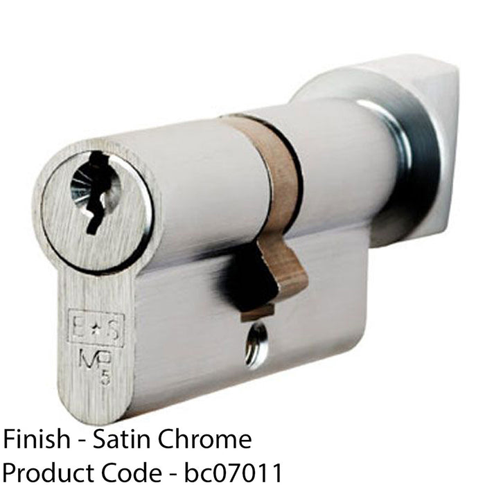 90mm EURO Cylinder Lock & Thumb Turn - 5 Pin Satin Chrome Fire Rated Door Barrel 1
