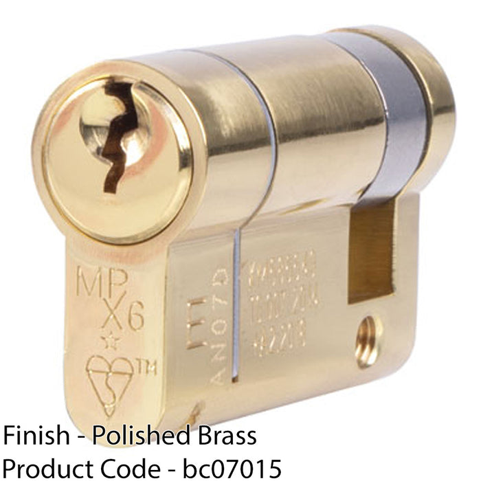 50mm EURO Single Cylinder Lock - 6 Pin Polished Brass Fire Door KTD Barrel 1