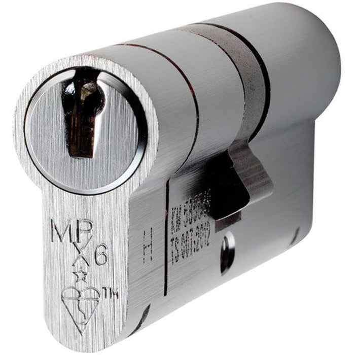 35 / 40mm EURO Double Offset Cylinder Lock 6 Pin Satin Chrome Fire Rated Barrel