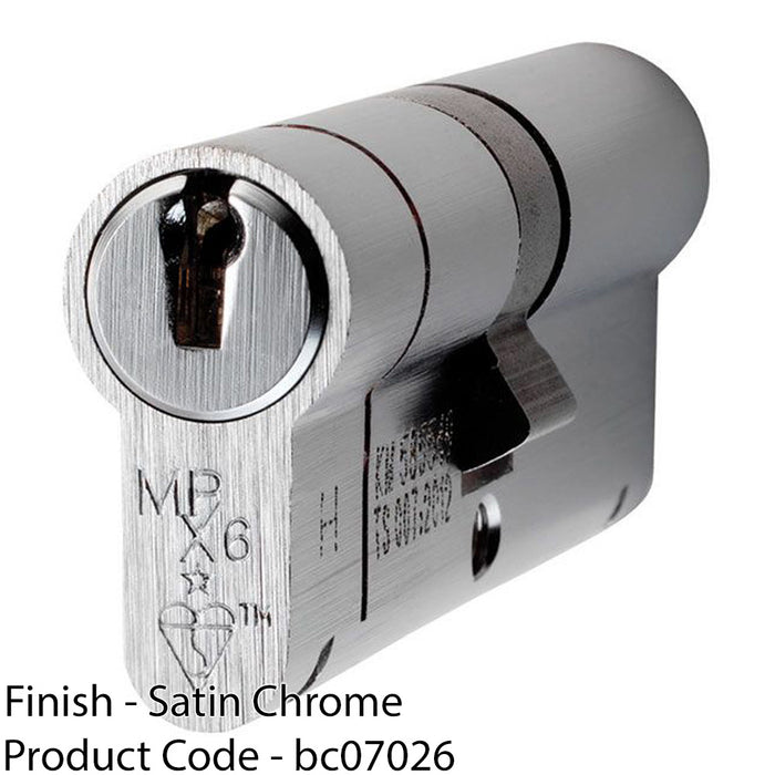 35 / 50mm EURO Double Offset Cylinder Lock 6 Pin Satin Chrome Fire Rated Barrel 1