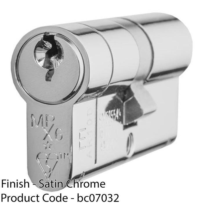 45 / 50mm EURO Double Offset Cylinder Lock 6 Pin Satin Chrome Fire Rated Barrel 1