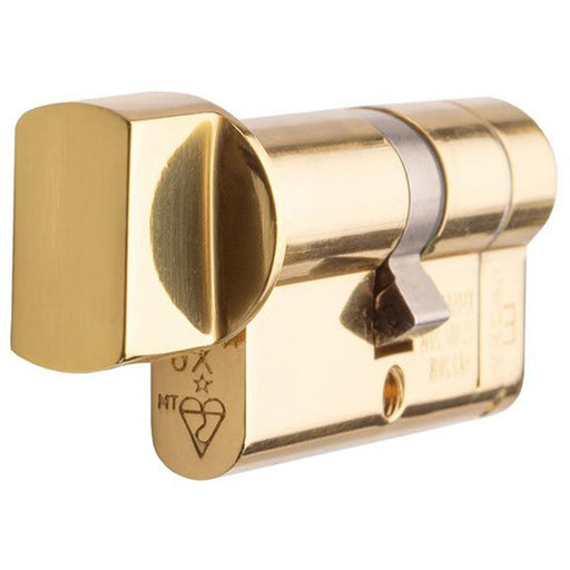 100mm EURO Cylinder Lock & Thumb Turn - 6 Pin Polished Brass Fire Rated Barrel