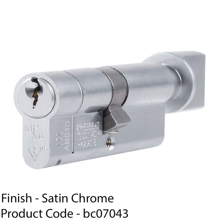100mm EURO Cylinder Lock & Thumb Turn 6 Pin Satin Chrome Fire Rated Door Barrel 1
