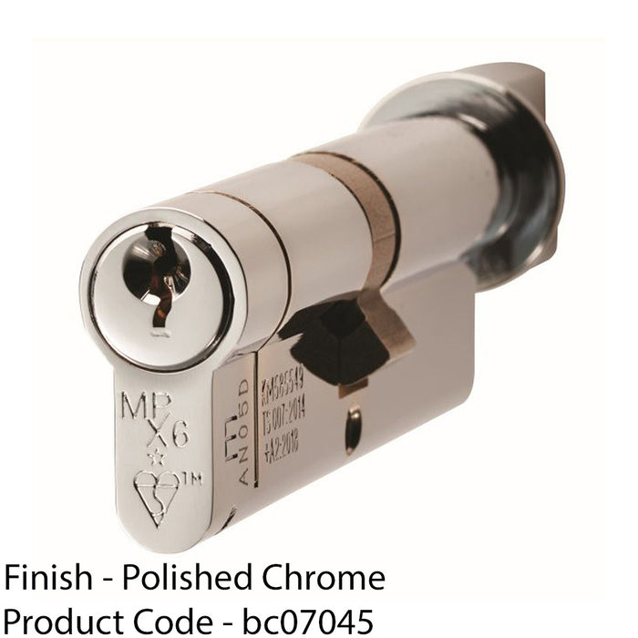 35 / 45mm EURO Offset Cylinder Lock & Thumb Turn - 6 Pin Polished Chrome Barrel 1