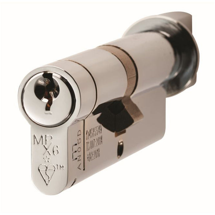 35 / 45mm EURO Offset Cylinder Lock & Thumb Turn - 6 Pin Polished Chrome Barrel
