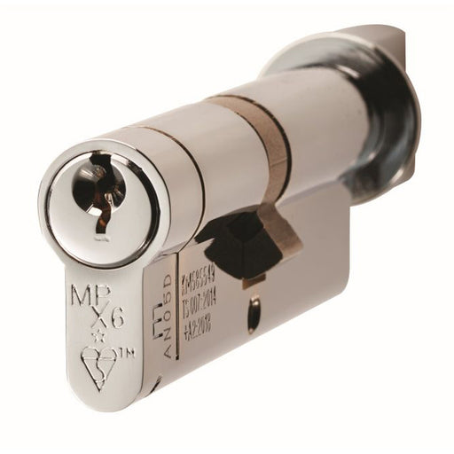 40 / 60mm EURO Offset Cylinder Lock & Thumb Turn - 6 Pin Satin Chrome Barrel