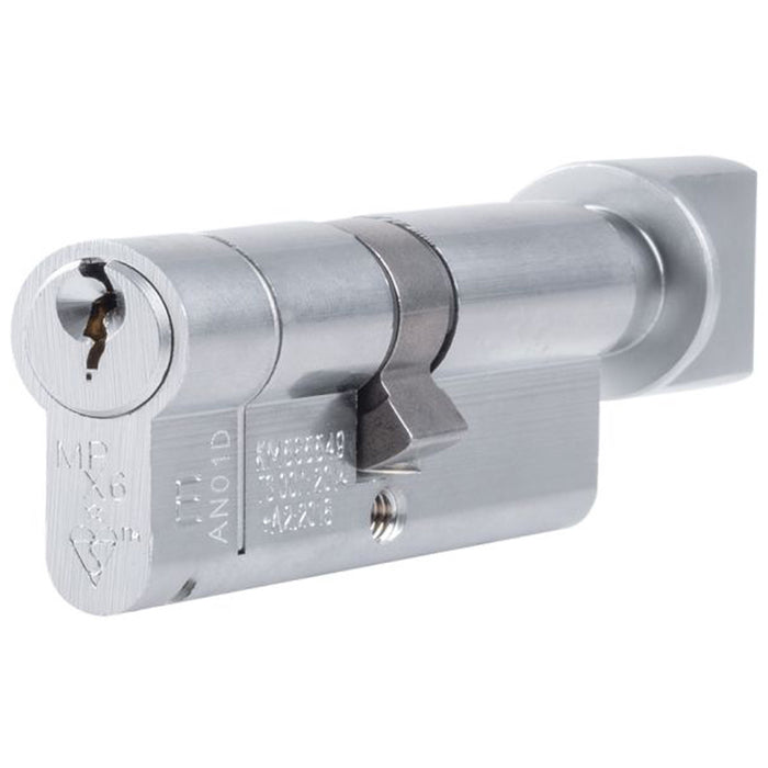 45 / 35mm EURO Offset Cylinder Lock & Thumb Turn - 6 Pin Satin Chrome Barrel