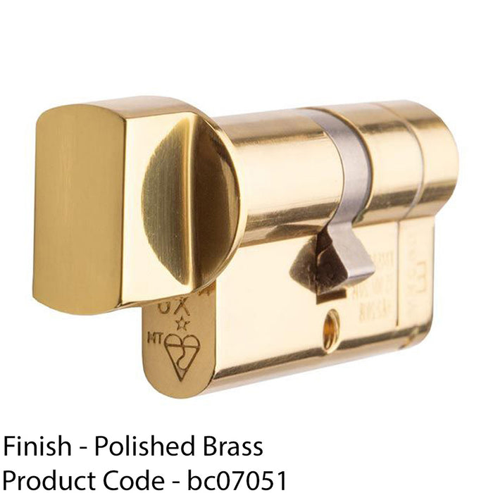 60 / 40mm EURO Offset Cylinder Lock & Thumb Turn - 6 Pin Polished Brass Barrel 1