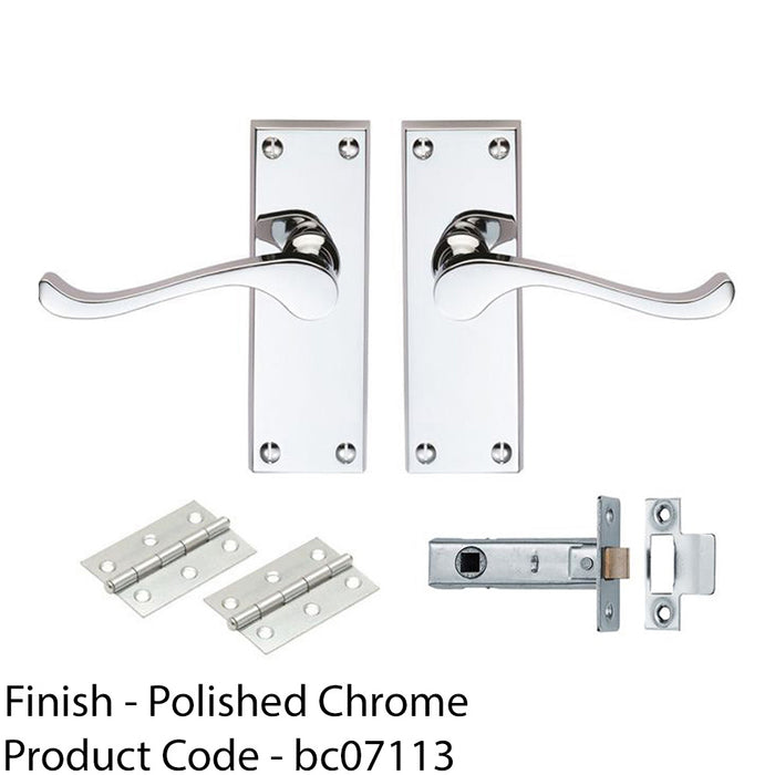 Victorian Scroll Door Handle & Latch Pack - Polished Chrome Lever On Plate Kit 1