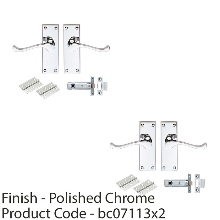 2 PACK Victorian Scroll Door Handle & Latch Pack Polished Chrome Lever Plate Kit 1