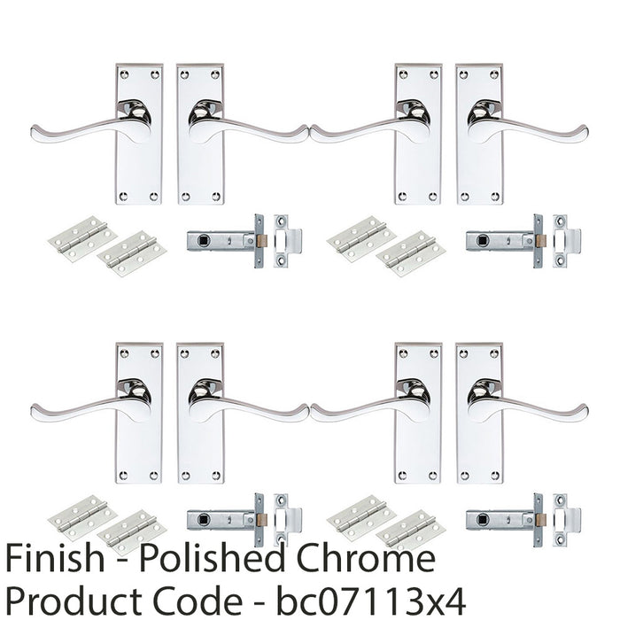 4 PACK Victorian Scroll Door Handle & Latch Pack Polished Chrome Lever Plate Kit 1