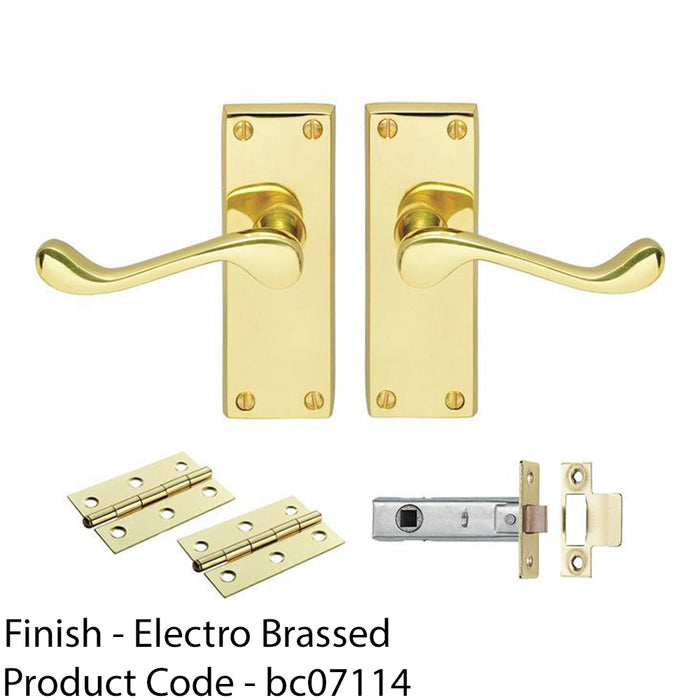 Victorian Scroll Door Handle & Latch Pack - Electro Brassed Lever On Plate Kit 1