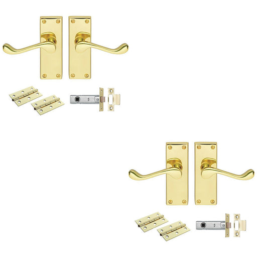 2 PACK Victorian Scroll Door Handle & Latch Pack Electro Brassed Lever Plate Kit