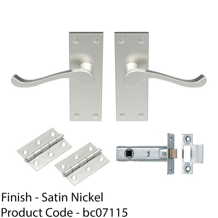 Victorian Scroll Door Handle & Latch Pack - Satin Nickel Lever On Plate Kit 1