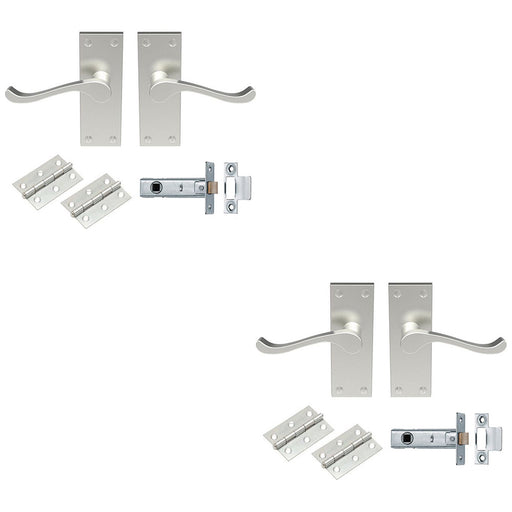 2 PACK Victorian Scroll Door Handle & Latch Pack Satin Nickel Lever On Plate Kit