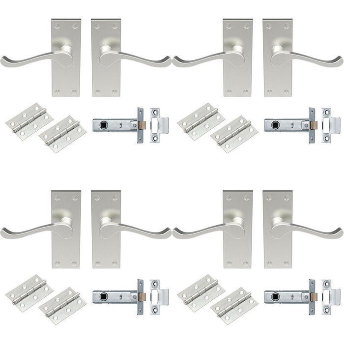 4 PACK Victorian Scroll Door Handle & Latch Pack Satin Nickel Lever On Plate Kit