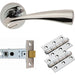 Door Handle & Latch Pack - Chrome Curved Flaired Lever Screwless Round Rose Kit