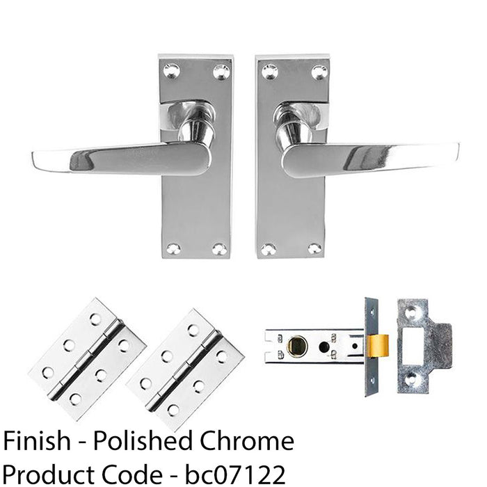 Victorian Straight Door Handle & Latch Pack - Polished Chrome Lever On Plate Kit 1