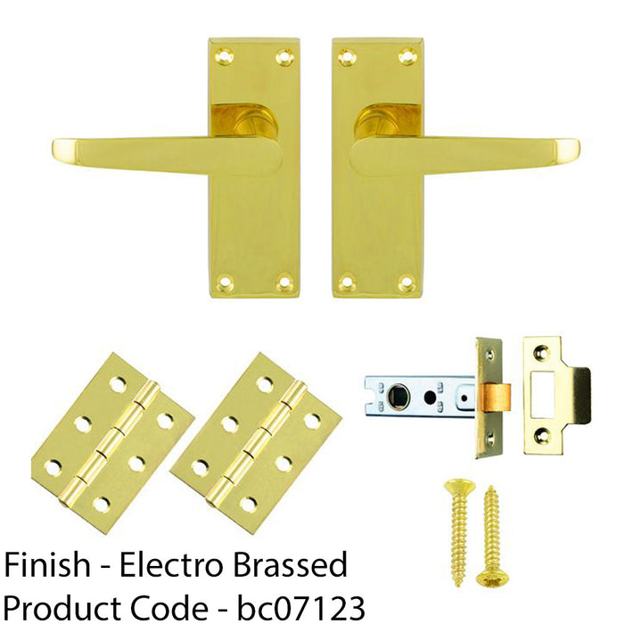 Victorian Straight Door Handle & Latch Pack - Electro Brassed Lever On Plate Kit 1