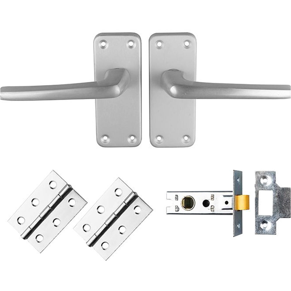 Commercial Straight Door Handle & Latch Pack - Satin Aluminium Lever B ...