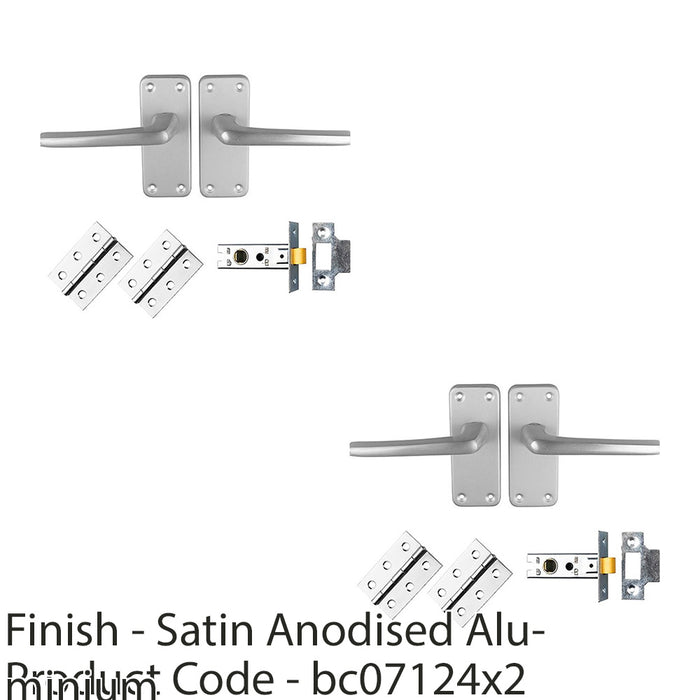 2 PACK Commercial Straight Door Handle & Latch Pack Satin Aluminium Lever Plate 1