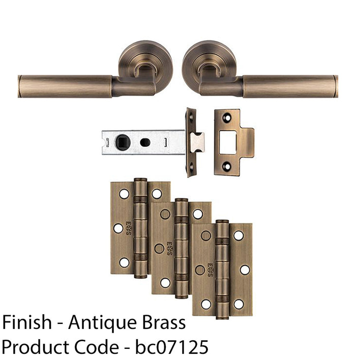 Premium Door Handle & Latch Pack - Antique Brass Straight Lever Round Rose 1