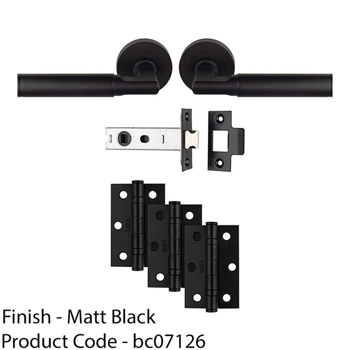 Premium Door Handle & Latch Pack - Matt Black Straight Lever Round Rose 1