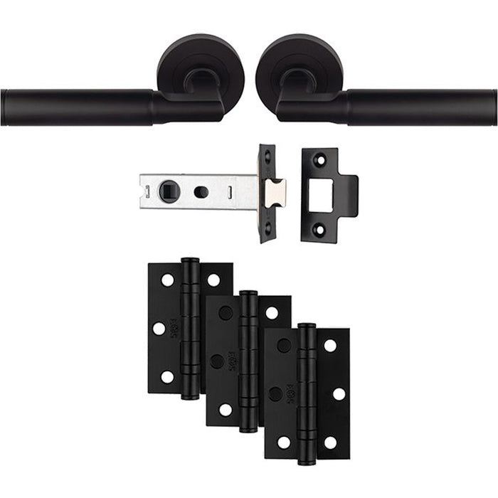 Premium Door Handle & Latch Pack - Matt Black Straight Lever Round Rose