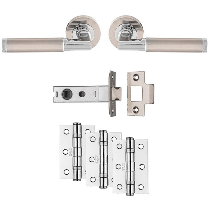 Premium Door Handle & Latch Pack - Chrome & Nickel Straight Bar Lever Round Rose