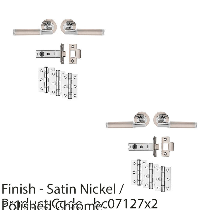 2 PACK Premium Door Handle & Latch Pack Chrome Nickel Straight Lever Round Rose 1