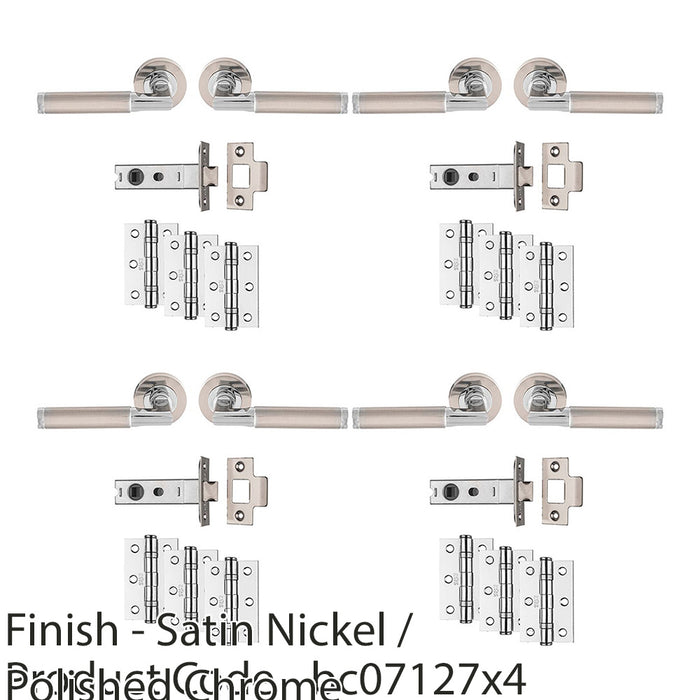 4 PACK Premium Door Handle & Latch Pack Chrome & Nickel Straight Bar Round Rose 1