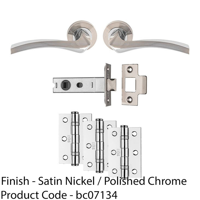 Premium Door Handle & Latch Pack - Chrome Curved Square Lever Round Rose 1