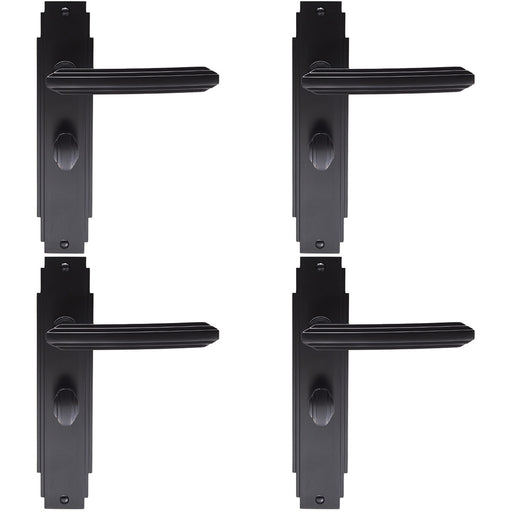 4 PACK Art Deco Bathroom Latch Door Handle Matt Black Lever On Backplate Reeded