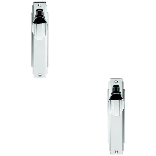 2 PACK Art Deco Internal Latch Door Handle Polished Chrome Knob Backplate Reeded