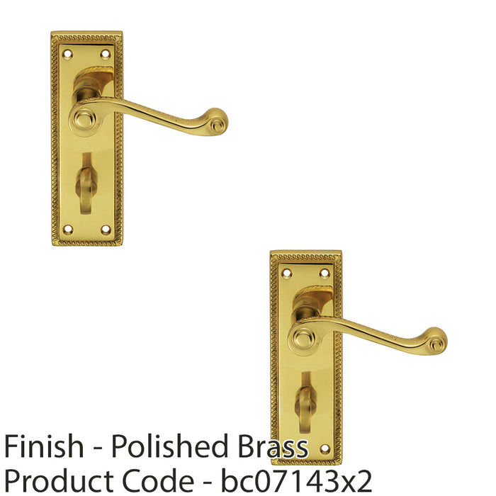 2 PACK Georgian Scroll Bathroom Latch Door Handle Polished Brass Lever Backplate 1