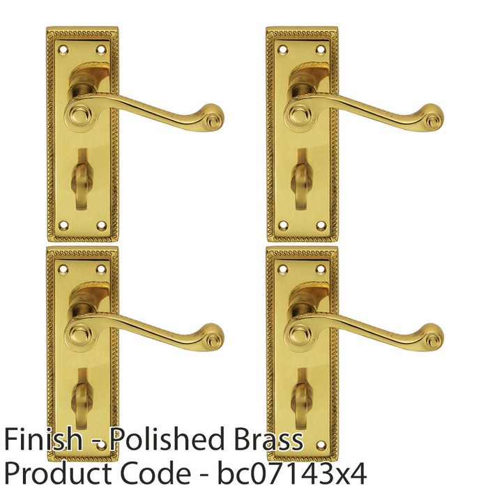 4 PACK Georgian Scroll Bathroom Latch Door Handle Polished Brass Lever Backplate 1