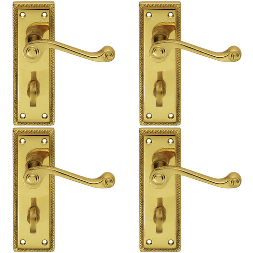 4 PACK Georgian Scroll Bathroom Latch Door Handle Polished Brass Lever Backplate