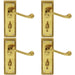 4 PACK Georgian Scroll Bathroom Latch Door Handle Polished Brass Lever Backplate