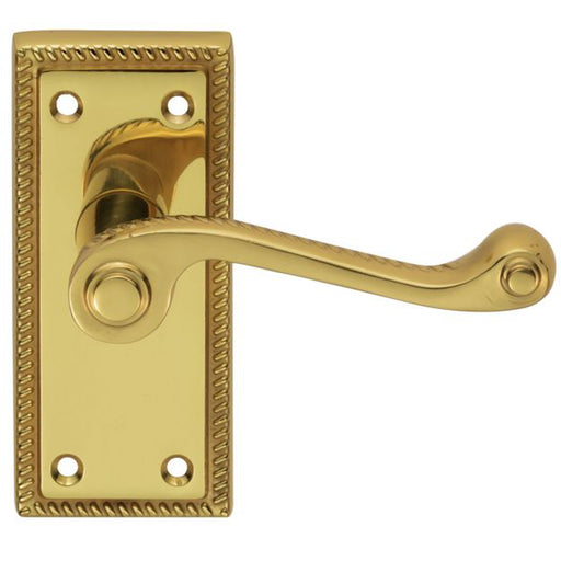 Georgian Scroll Internal Latch Door Handle - Polished Brass Lever On Backplate