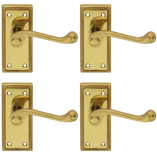 4 PACK Georgian Scroll Internal Latch Door Handle Polished Brass Lever Backplate