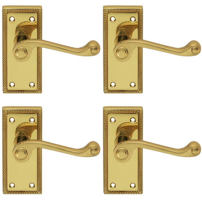 4 PACK Georgian Scroll Internal Latch Door Handle Polished Brass Lever Backplate