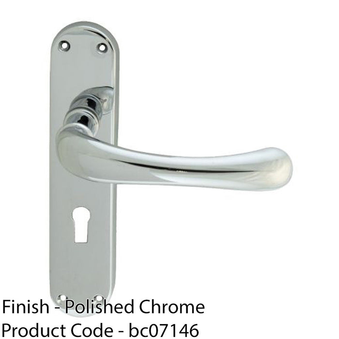 Smooth Rounded Latch & Lock Door Handle - Polished Chrome Lever On Backplate 1