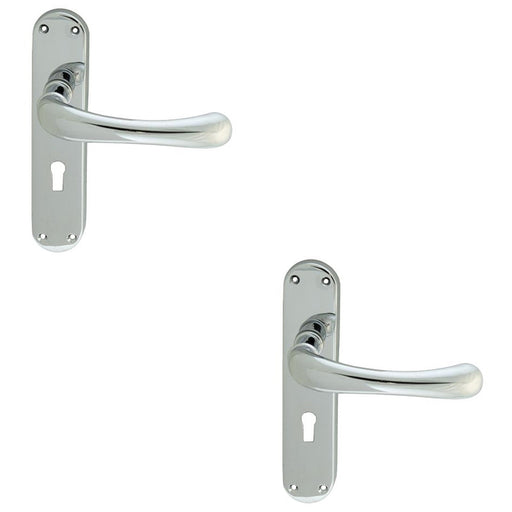 2 PACK Smooth Rounded Latch & Lock Door Handle Polished Chrome Lever Backplate