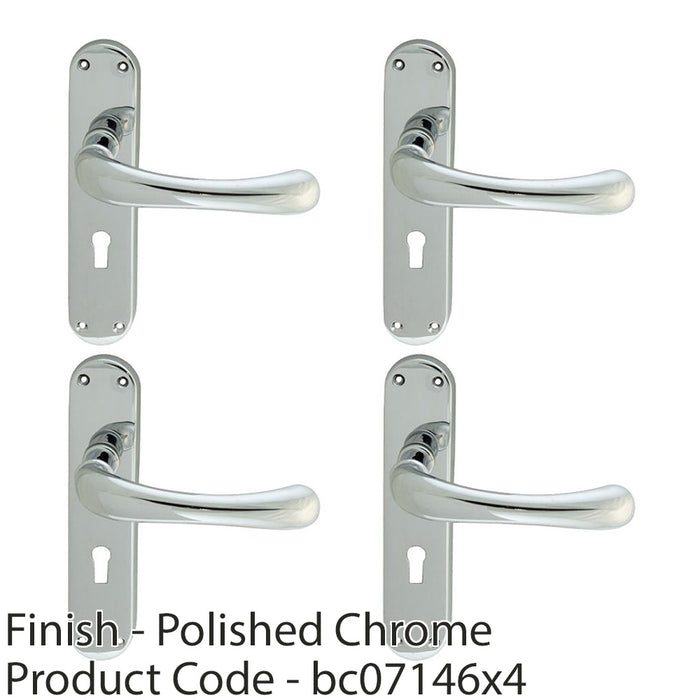 4 PACK Smooth Rounded Latch & Lock Door Handle Polished Chrome Lever Backplate 1