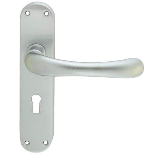 Smooth Rounded Latch & Lock Door Handle - Satin Chrome Lever On Backplate