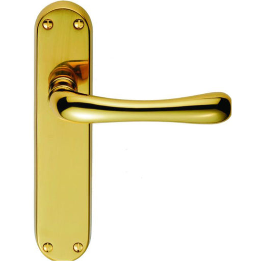 Smooth Rounded Internal Latch Door Handle - Polished Brass Lever On Backplate