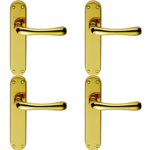 4 PACK Smooth Rounded Internal Latch Door Handle Polished Brass Lever Backplate