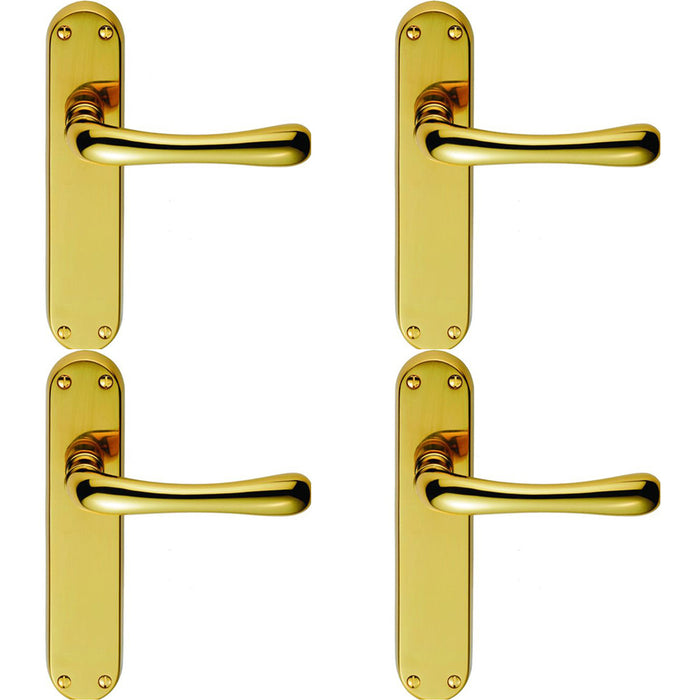 4 PACK Smooth Rounded Internal Latch Door Handle Polished Brass Lever Backplate